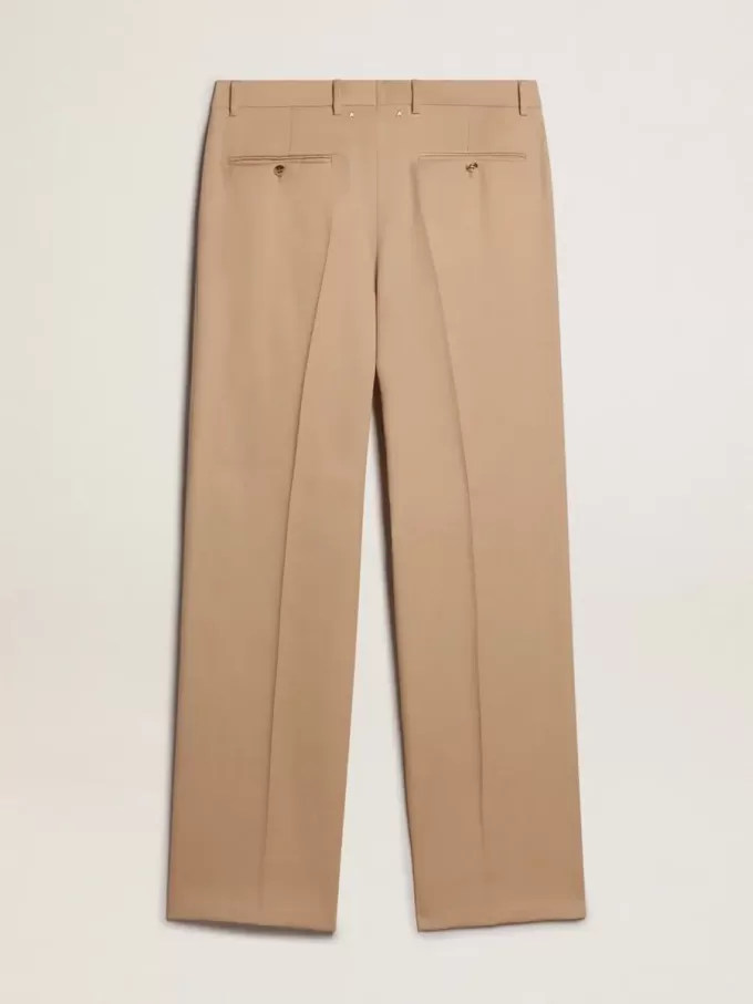 Pantaloni da uomo in gabardine di lana color sabbia