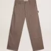 Pantaloni da uomo in misto lana con micro motivo a chevron marrone chiaro