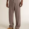 Pantaloni da uomo in misto lana con micro motivo a chevron marrone chiaro
