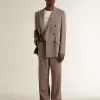 Pantaloni da uomo in misto lana con micro motivo a chevron marrone chiaro