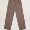 Pantaloni da uomo in misto lana con micro motivo a chevron marrone chiaro