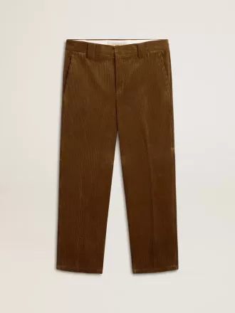 Pantaloni da uomo in velluto a coste color oliva scuro