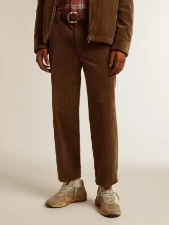 Pantaloni da uomo in velluto a coste color oliva scuro