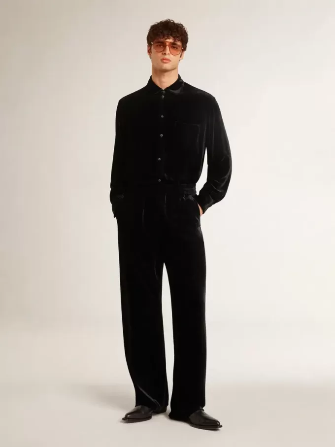 Pantaloni da uomo neri effetto velluto Pantaloni da uomo neri effetto velluto
