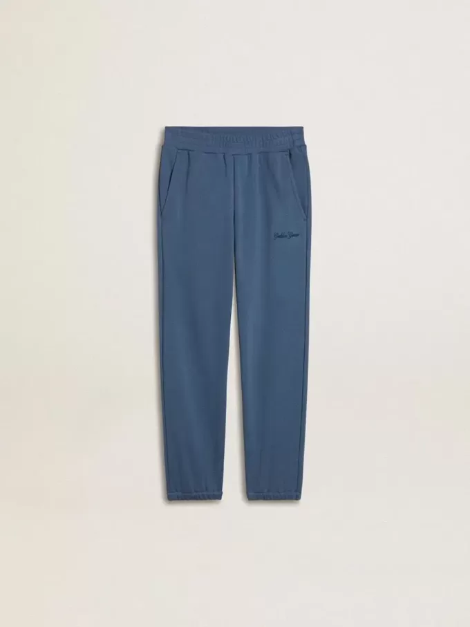 Pantaloni jogging blu da bambino con ricamo