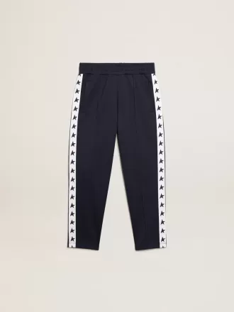 Pantaloni jogging blu scuro con striscia bianca e stelle a contrasto
