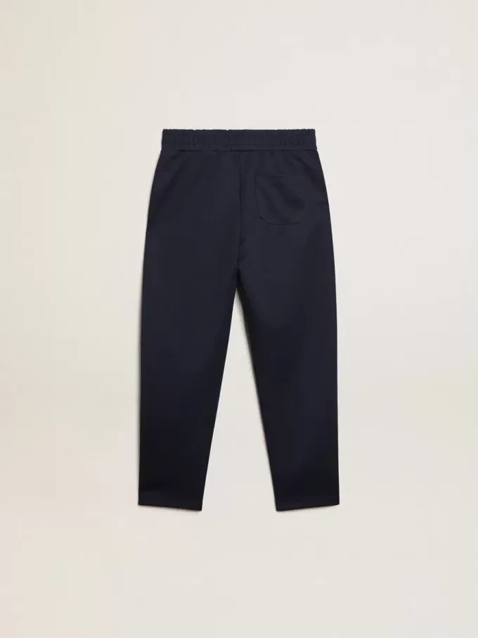 Pantaloni jogging blu scuro con striscia bianca e stelle a contrasto