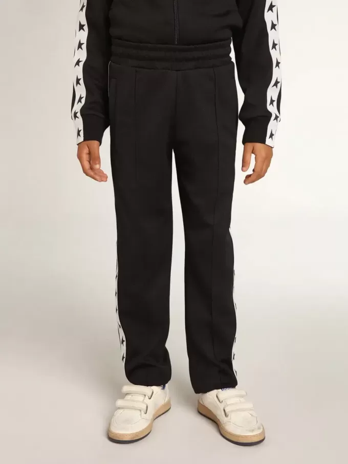 Pantaloni jogging blu scuro con striscia bianca e stelle a contrasto