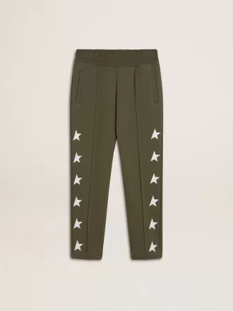 Pantaloni jogging da bambino verde militare con stelle bianche