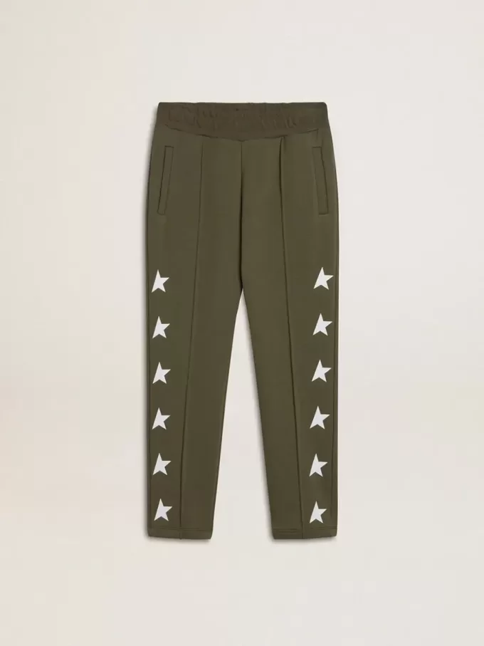 Pantaloni jogging da bambino verde militare con stelle bianche