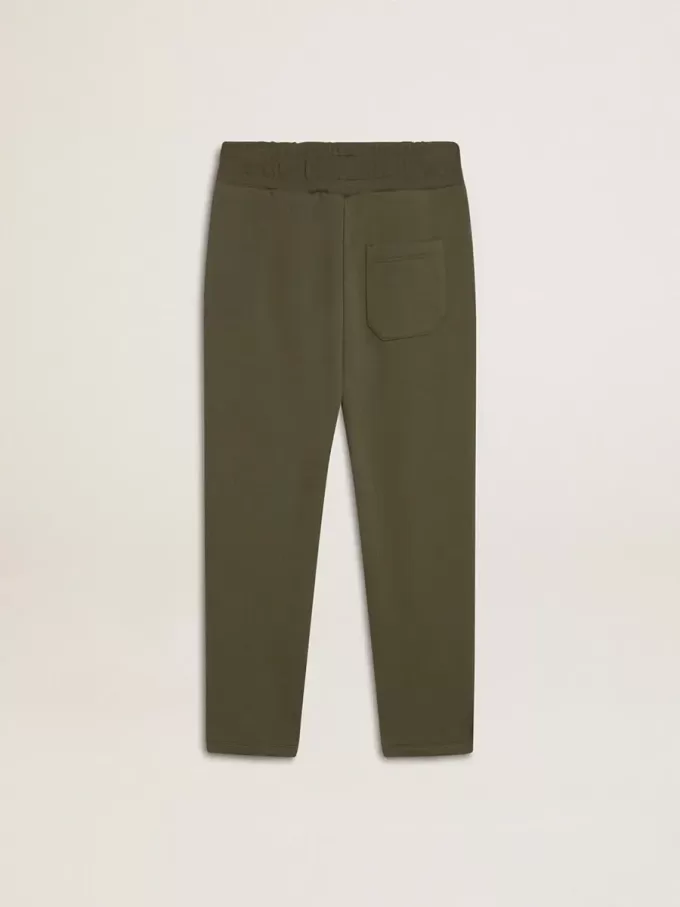 Pantaloni jogging da bambino verde militare con stelle bianche