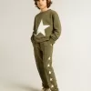 Pantaloni jogging da bambino verde militare con stelle bianche