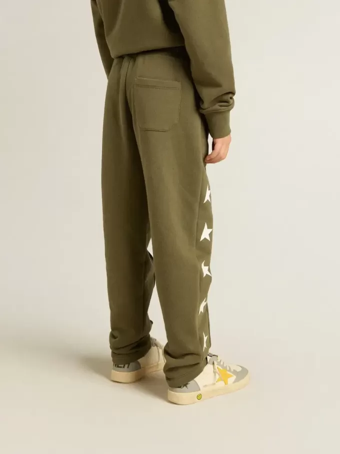 Pantaloni jogging da bambino verde militare con stelle bianche