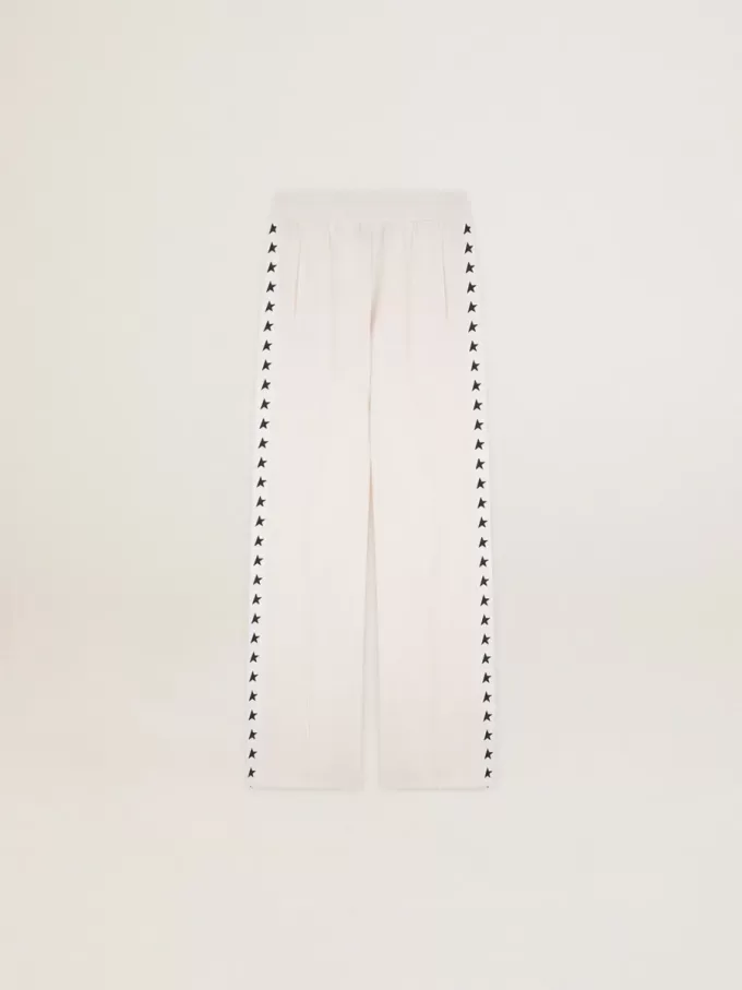 Pantaloni jogging da donna bianchi con stelle sui lati Pantaloni jogging da donna bianchi con stelle sui lati