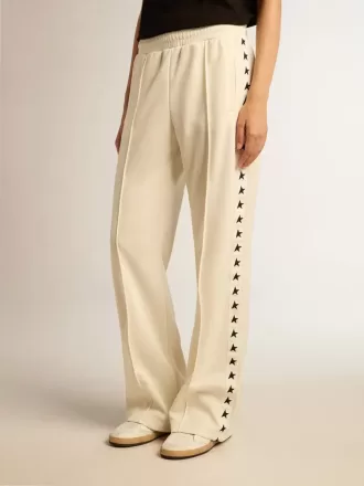Pantaloni jogging da donna bianchi con stelle sui lati