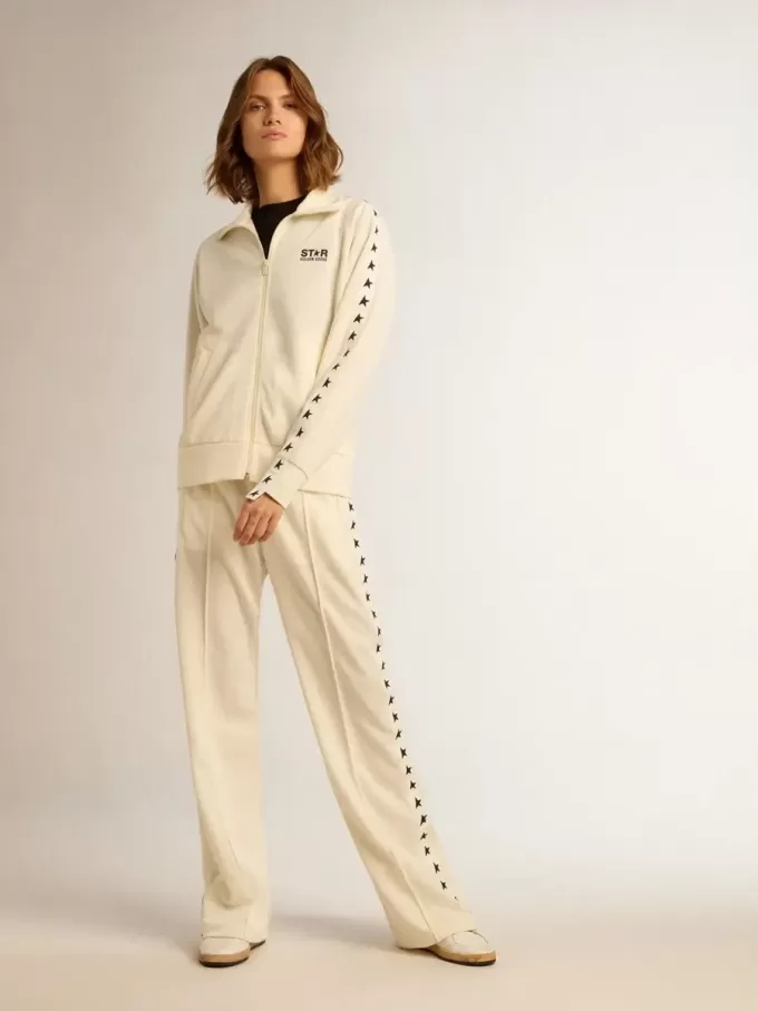 Pantaloni jogging da donna bianchi con stelle sui lati Pantaloni jogging da donna bianchi con stelle sui lati