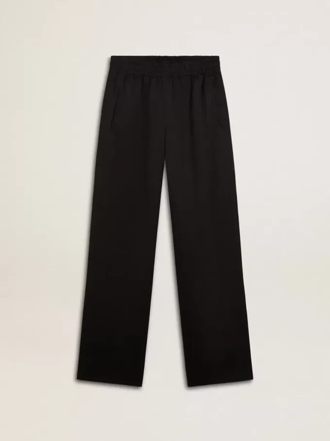 Pantaloni jogging da donna in lana leggera nera Pantaloni jogging da donna in lana leggera nera