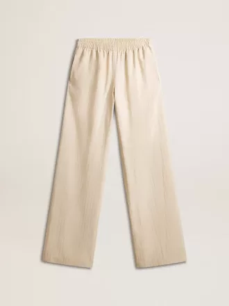 Pantaloni jogging da donna in seta e viscosa beige chiaro