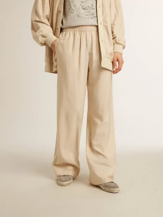 Pantaloni jogging da donna in seta e viscosa beige chiaro Pantaloni jogging da donna in seta e viscosa beige chiaro