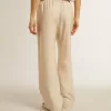 Pantaloni jogging da donna in seta e viscosa beige chiaro Pantaloni jogging da donna in seta e viscosa beige chiaro
