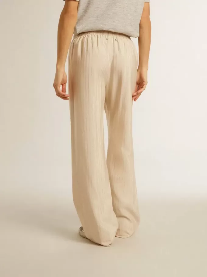 Pantaloni jogging da donna in seta e viscosa beige chiaro Pantaloni jogging da donna in seta e viscosa beige chiaro