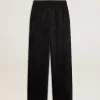 Pantaloni jogging da donna neri con stampa toile de jouy tono su tono