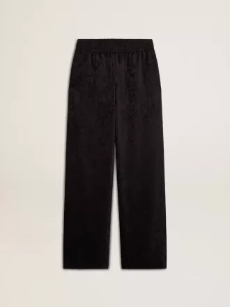 Pantaloni jogging da donna neri con stampa toile de jouy tono su tono
