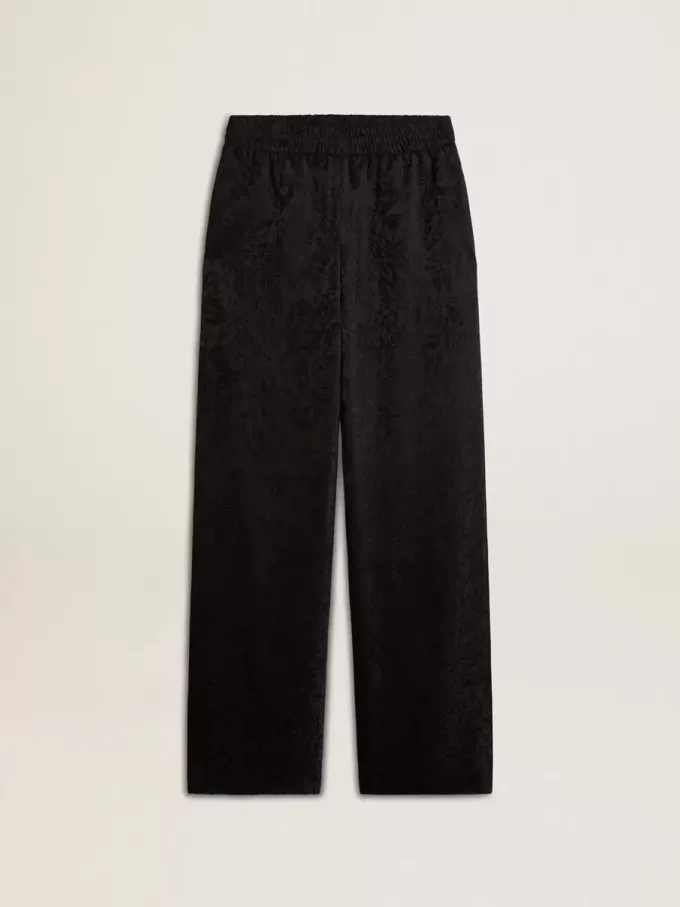 Pantaloni jogging da donna neri con stampa toile de jouy tono su tono