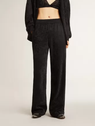 Pantaloni jogging da donna neri con stampa toile de jouy tono su tono