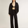 Pantaloni jogging da donna neri con stampa toile de jouy tono su tono