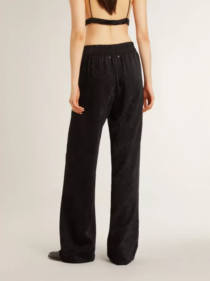 Pantaloni jogging da donna neri con stampa toile de jouy tono su tono