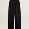 Pantaloni jogging da donna neri con stampa toile de jouy tono su tono