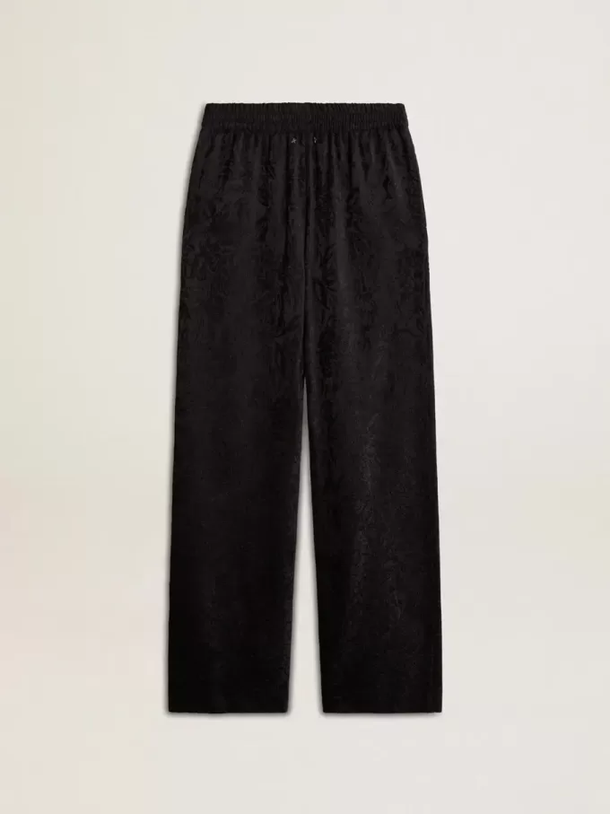 Pantaloni jogging da donna neri con stampa toile de jouy tono su tono