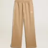 Pantaloni jogging da uomo beige chiaro con logo bianco