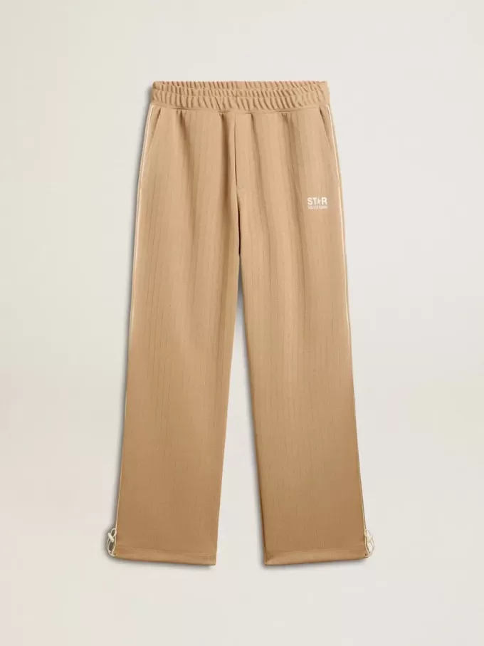 Pantaloni jogging da uomo beige chiaro con logo bianco