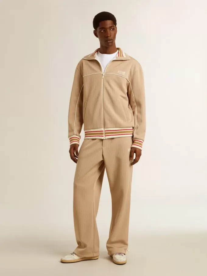 Pantaloni jogging da uomo beige chiaro con logo bianco