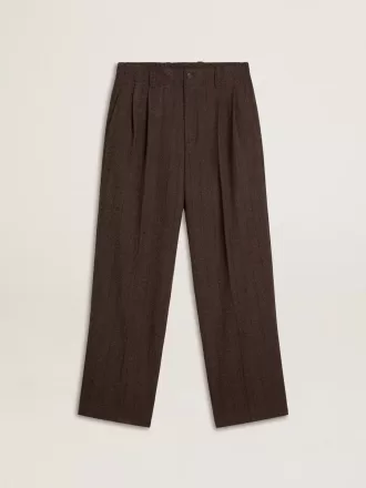 Pantaloni jogging da uomo in lana marrone scuro con motivo a righe sottili