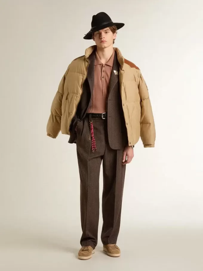 Pantaloni jogging da uomo in lana marrone scuro con motivo a righe sottili