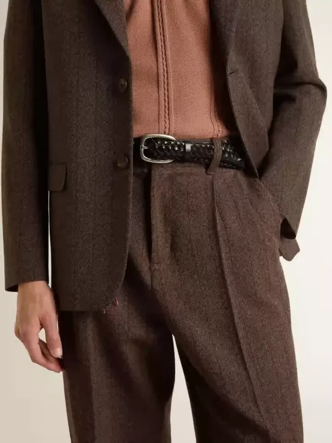 Pantaloni jogging da uomo in lana marrone scuro con motivo a righe sottili