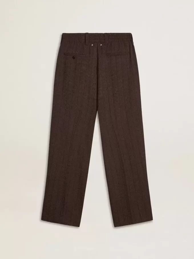 Pantaloni jogging da uomo in lana marrone scuro con motivo a righe sottili