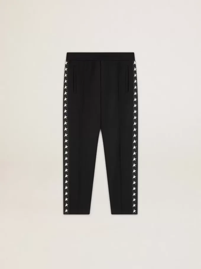 Pantaloni jogging da uomo neri con stelle bianche sui lati Pantaloni jogging da uomo neri con stelle bianche sui lati