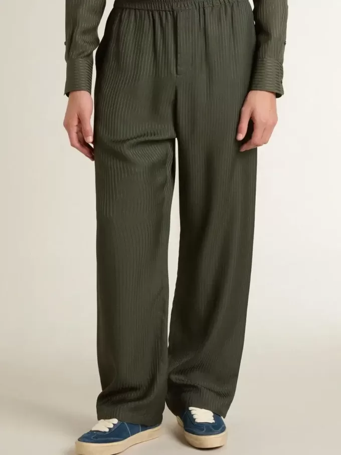 Pantaloni jogging da uomo verde scuro con strisce verticali