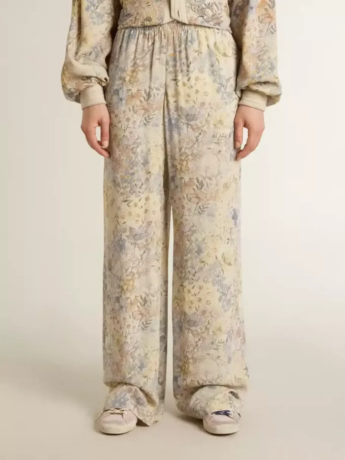 Pantaloni jogging multicolore da donna con stampa floreale