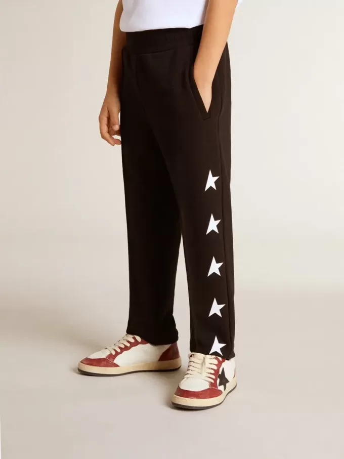 Pantaloni jogging neri da bambino con stelle bianche