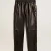 Pantaloni jogging neri in pelle nappa con zip alla base Pantaloni jogging neri in pelle nappa con zip alla base