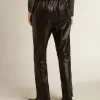 Pantaloni jogging neri in pelle nappa con zip alla base Pantaloni jogging neri in pelle nappa con zip alla base