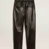 Pantaloni jogging neri in pelle nappa con zip alla base Pantaloni jogging neri in pelle nappa con zip alla base