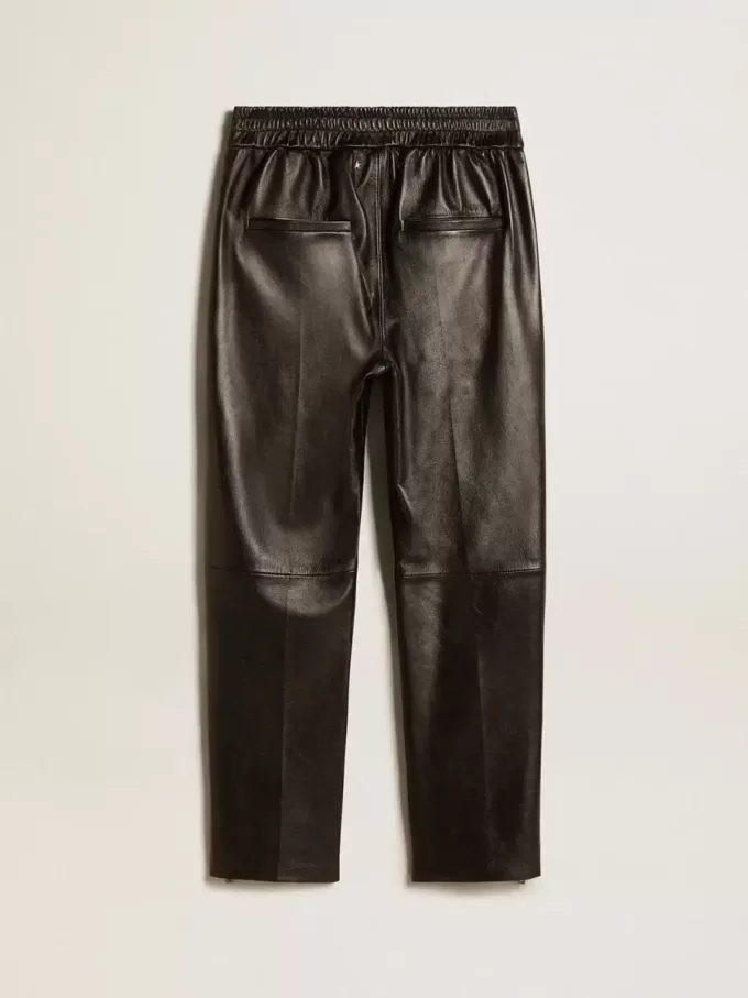 Pantaloni jogging neri in pelle nappa con zip alla base Pantaloni jogging neri in pelle nappa con zip alla base