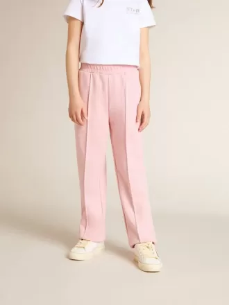 Pantaloni jogging rosa con stella glitterata sul davanti Pantaloni jogging rosa con stella glitterata sul davanti