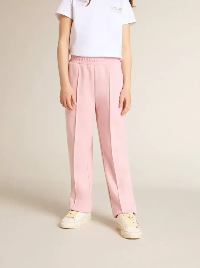 Pantaloni jogging rosa con stella glitterata sul davanti Pantaloni jogging rosa con stella glitterata sul davanti